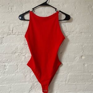 Red ribbed bodysuit